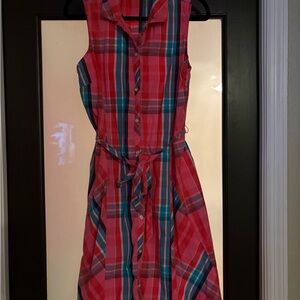 Tommy Hilfiger Pink and Blue Plaid Midi Dress